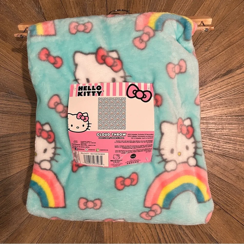 Hello Kitty Plush Cloud Throw Blanket Sea Foam Rainbow Spring 60 x 70 inches